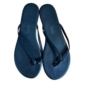 Tkees Black Riley Leather Slip-On Flip Flops Women's Size 8 Excellent Condition!